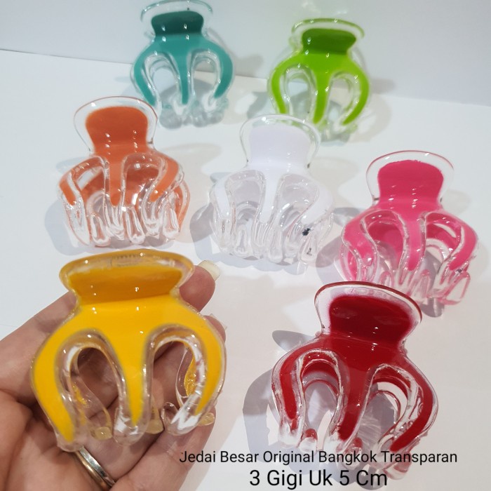 Jedai BESAR ORIGINAL TRANSPARAN 3 GIGI UK 5 CM Jepitan Import Bangkok