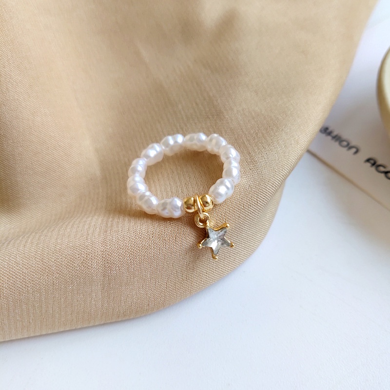 Simple Bear Diamond Baroque Pearl Ring New Personality Design Sense Star Jewelry Fashionable Sexy Girl Jewelry