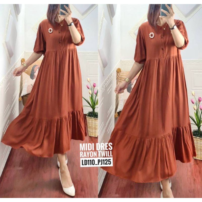 DRESS MIDI// MIDI BALON PREMIUM// DRESS POLOS LENGAN BALON// GEMILANG CLOTHING