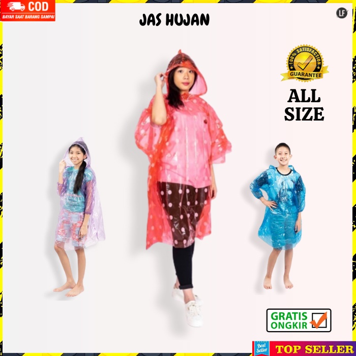 Jas Hujan Polos Plastik Wanita Korea Mantel Terusan Ponco Terbaru Raincoat kids GROSIR W1