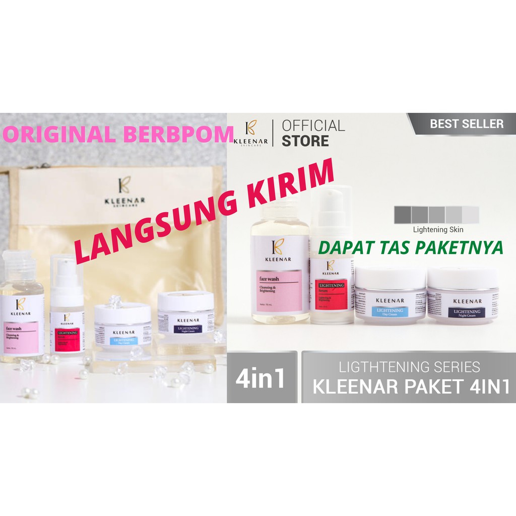 LANGSUNG KIRIM | PAKET 4in1 SKINCARE KLEENAR ORIGINAL LIGHTENING All SERIES | SERUM DAHSYAT