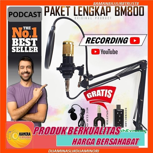 PAKET RECORDING Microphone Mic BM 800 BM800 BM-800 Stand Mic POP FILTER