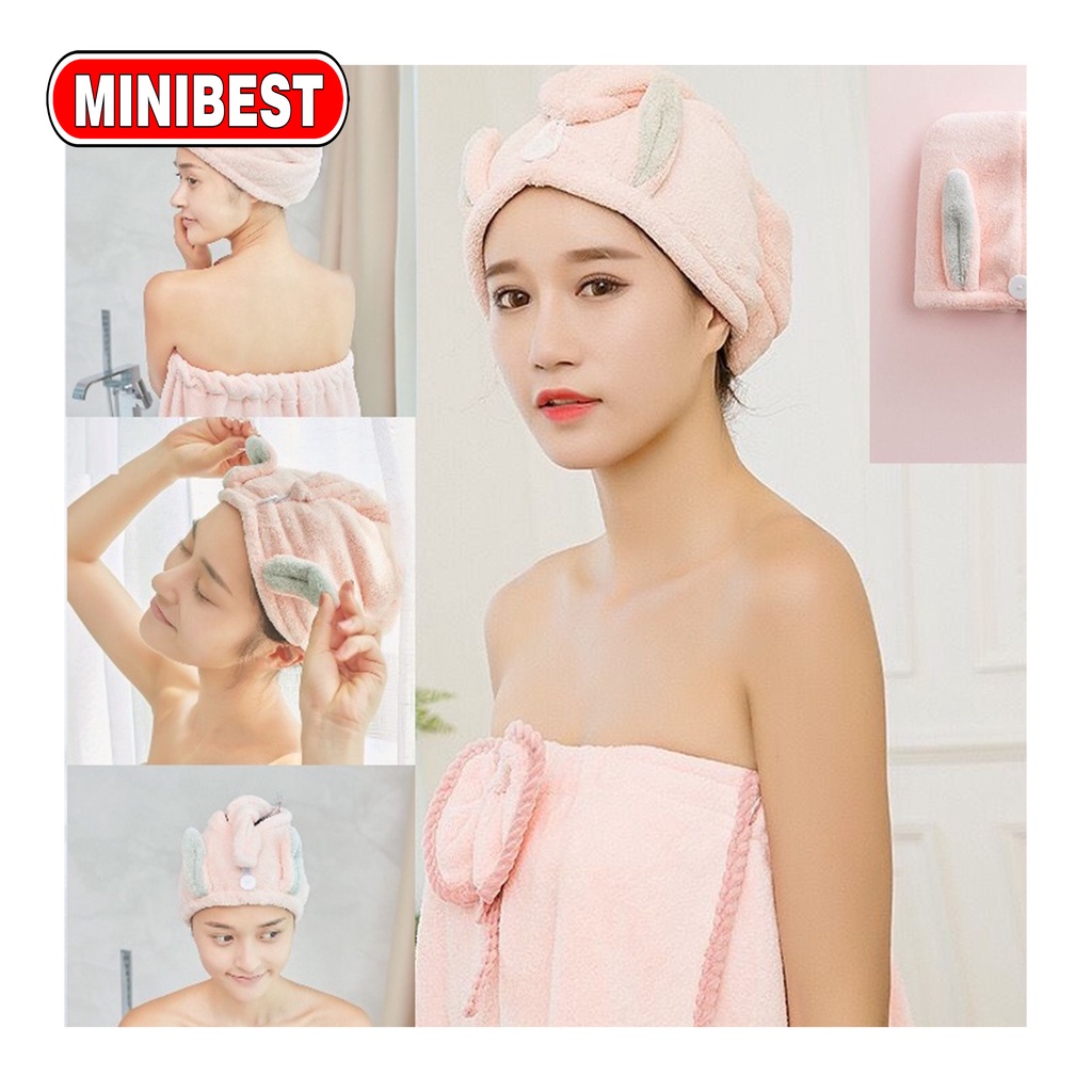 [MB] Cute Bear Long Drying Hair Towel Shower Cap Handuk Keramas