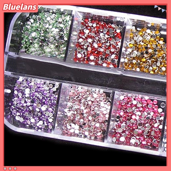 Bluelans 1200pcs Stiker Kuku Akrilik Bling 2mm Warna Campur + Case Untuk Nail Art / Manicure