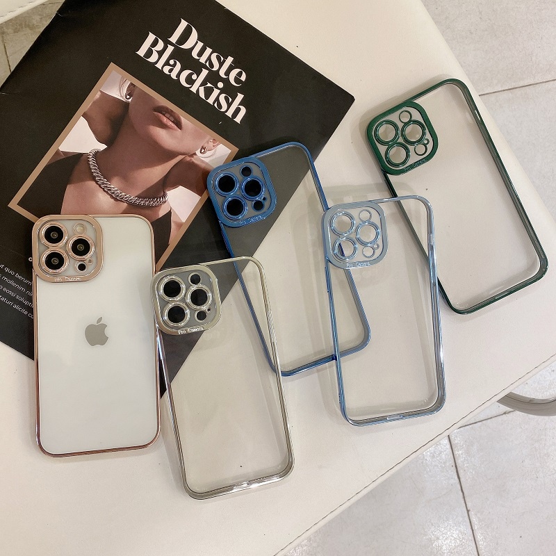 Case Pelindung Transparan Electroplating Untuk Apple Iphone 13 Pro Max 11 12 Xr Xsmax 7 8 Plus Se2