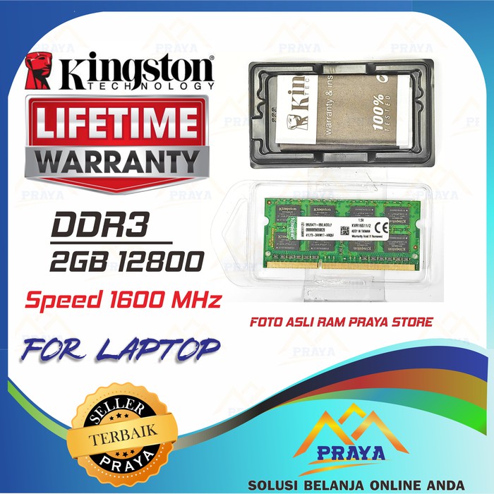 KINGSTON RAM MEMORY DDR3 PC3 2GB 2 GB 12800 1600 MHz SODIMM LAPTOP