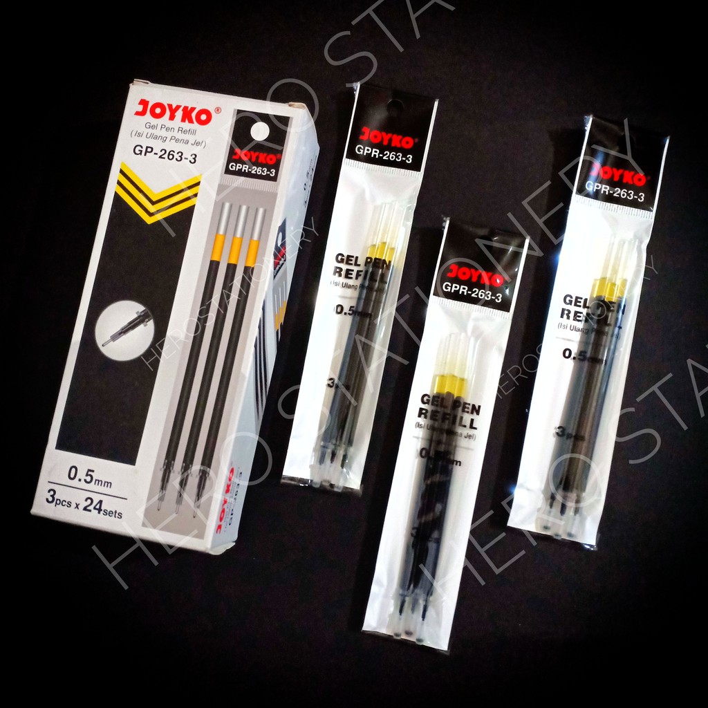 

Refill pen gel mata jarum joyko 0.5 mm isi 3 tinta hitam GPR-263-3