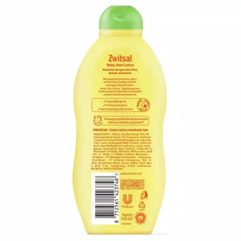 Zwitsal Hair Lotion Aloevera Kemiri Seledri 100/200Ml- Hair Lotion Anak, Penyubur Rambut Bayi