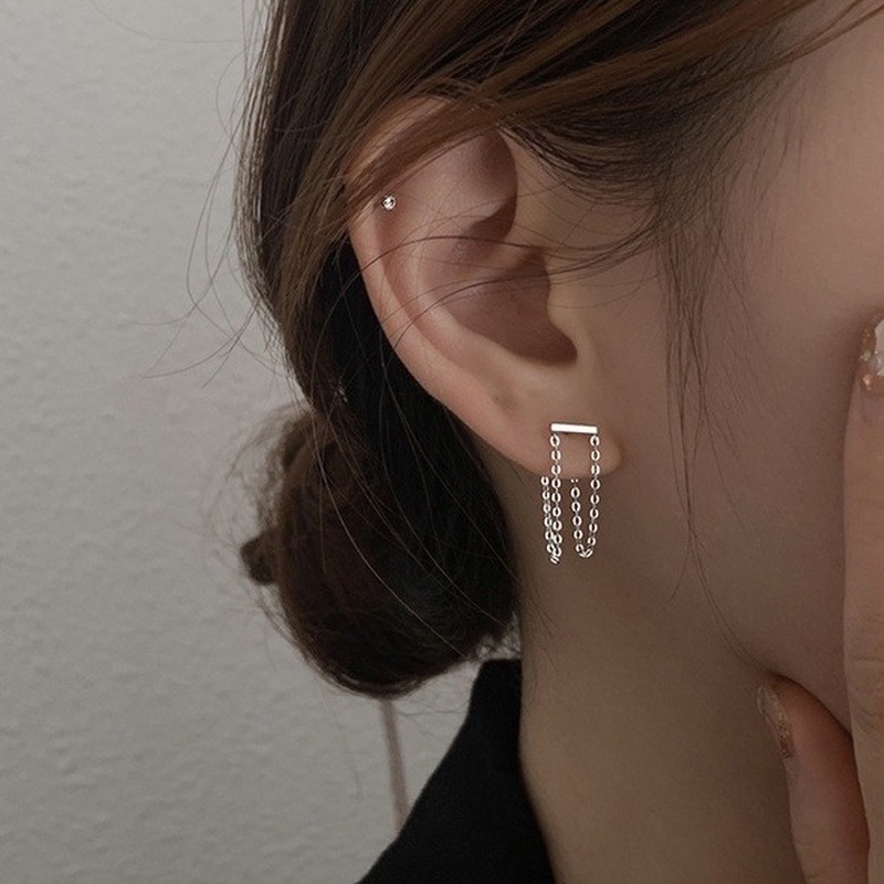 Simple design summer style high-end chain tassel earrings 210807