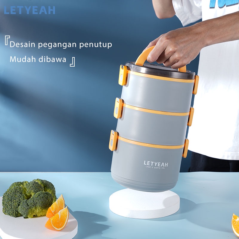 letyeah kotak makan anti tumpah / lunch box 3 susun / tempat penyimpanan makanan 2200ml / sendok gratis