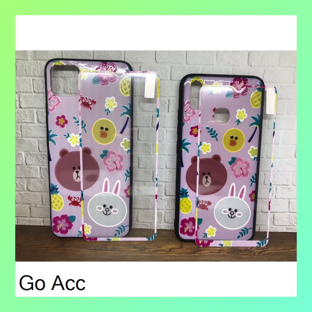 Softcase Tempered Glass karakter Oppo A1K/C2 A31/Neo 5 A37/Neo 9 A3S/Realme C1 5/5i/5S/C3 C17/7i C11 C12 C15 Samsung J2 Prime Vivo Y11/Y12/Y15/Y17 Y30/Y30i/Y50 Y91C Xiaomi Redmi 3 3S 4A 5A 9/Prime Note 9 pro HCTG 23