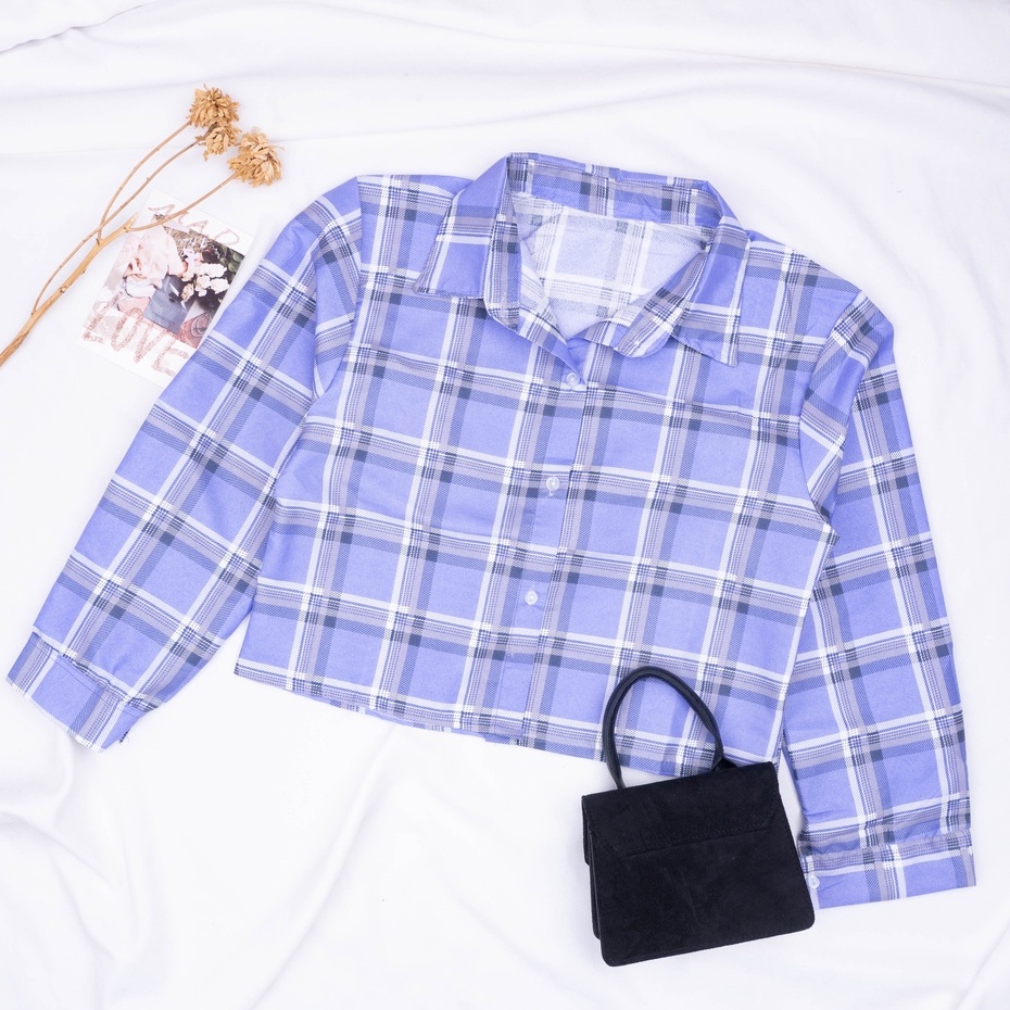 KEMEJA TARTAN CROP TOP BLOUSE | KEMEJA KOREA CROP TOP - KEMEJA FEBRIC - TARTAN OUTER CROP