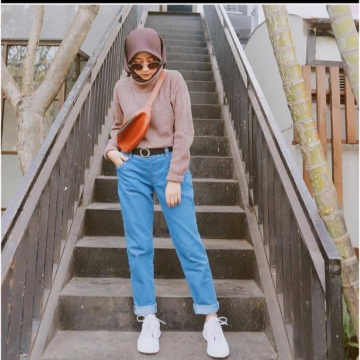 BOYFRIEND JEANS / CELANA JEANS WANITA/ BF POLOS/ CELANA 2021/ CELANA JEANS HIJAB TERMURAH