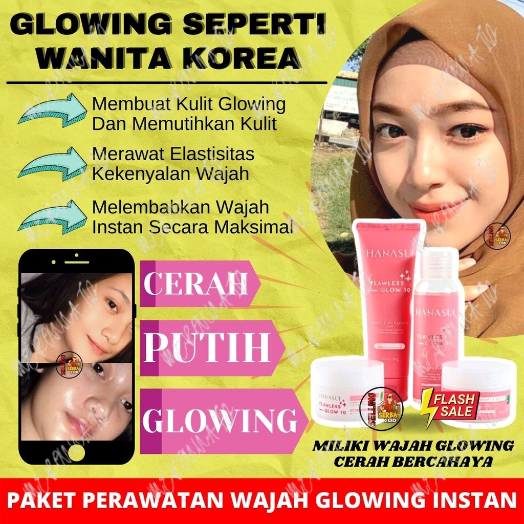 PAKET GLOWING - PELEMBAB KULIT - PENGHILANG FLEK HITAM - HANASUI FLAWLESS GLOW 10 PAKET 4 IN 1 ORIGI