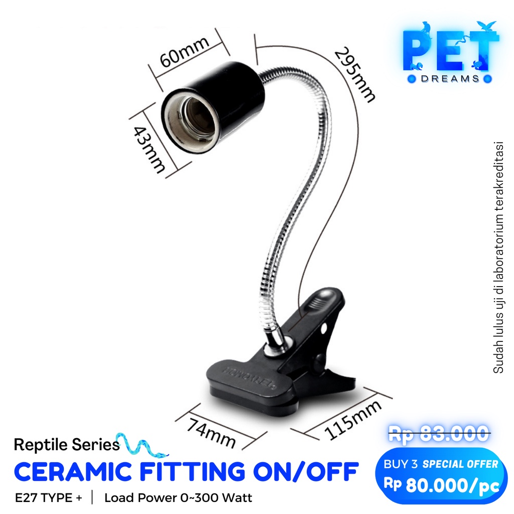 PROMO FITTING LAMPU CERAMIC KERAMIK JEPIT DAN ON/OFF NOMOY FITING REPTILE SULCATA KURA TORTO NJ11