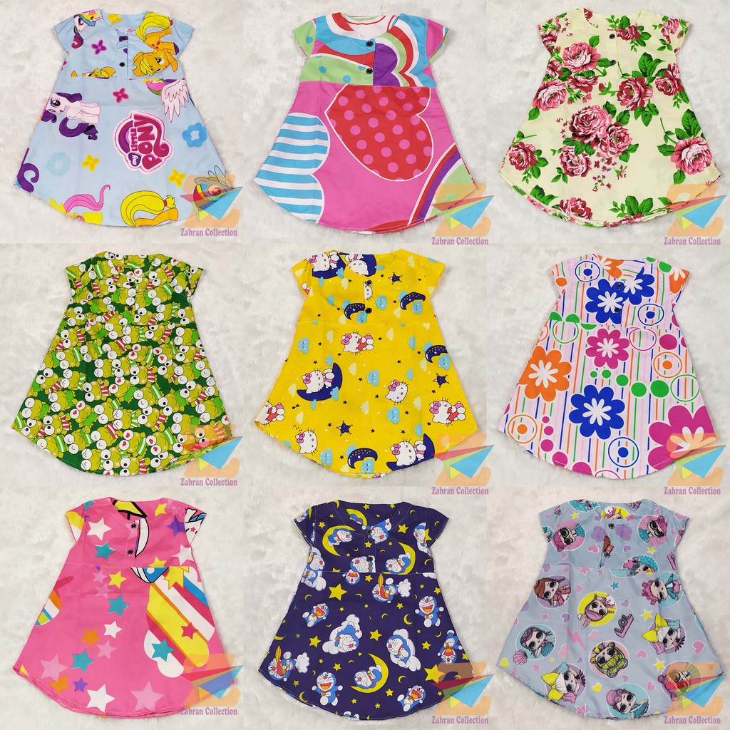 Isi 3 Dress Anak Kancing Depan Zabran 1 Sampai 6 Tahun/COD Bayar Di tempat