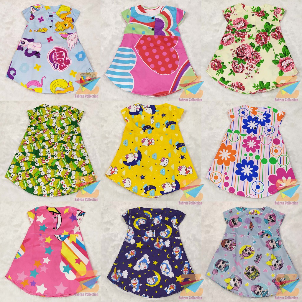 Pilih Warna Dress Anak Kancing Depan Zabran 1 Sampai 6 Tahun/COD Bayar Di tempat