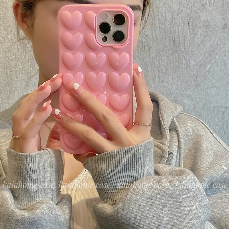 Pastel Pink Heart Case HP Softcase Lucu for iphone XS Max XR 11 Pro Max 12 Pro Max 13 Pro Max