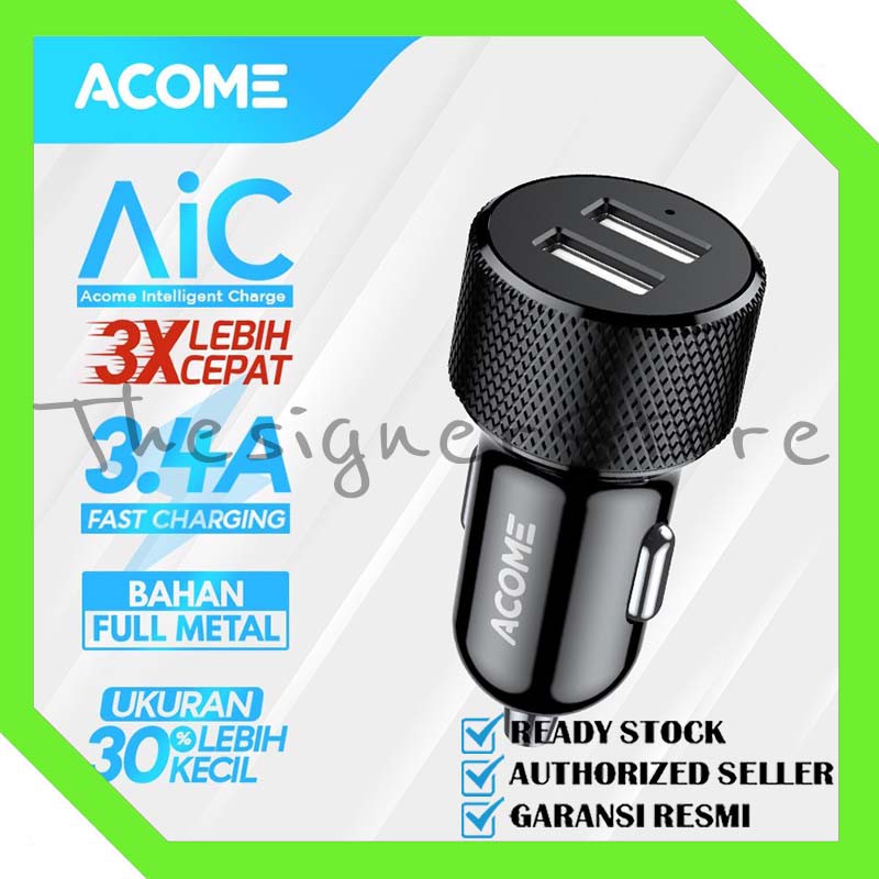 Acome Car Charger 2 Port Fast Charging 3.4A Garansi Resmi 1 tahun ACC03