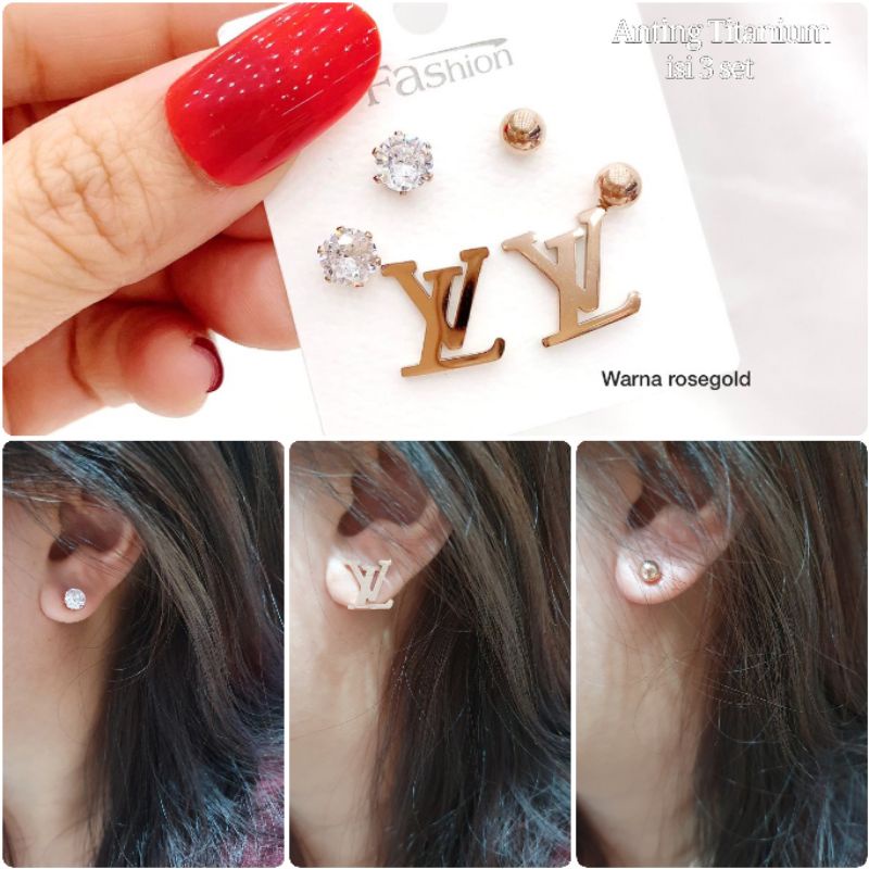 Anting Titanium asli gold Premium Quality Anti karat anti alergi earring Stainless Steel ori at01