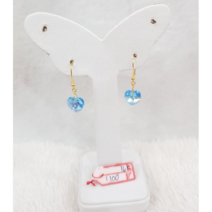 At1962N201N anting permata kristal biru love blue heart collection wanita gold berat 1.100 sama mata