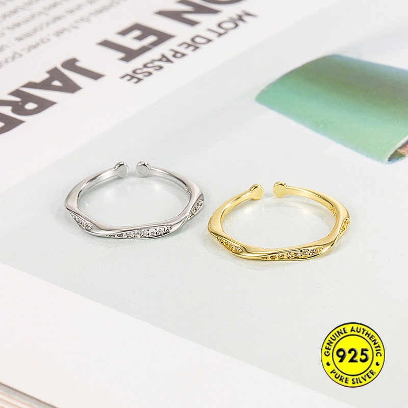 Mobius Cincin Model Terbuka Adjustable Dengan Berlian Imitasi Untuk Wanita U1011