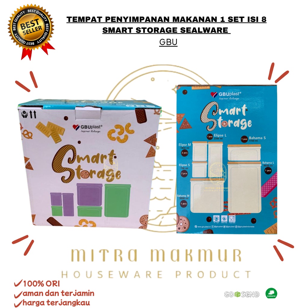 Toples Kue Kering Wadah Makanan Serbaguna isi 8pcs Smart Storage GBU