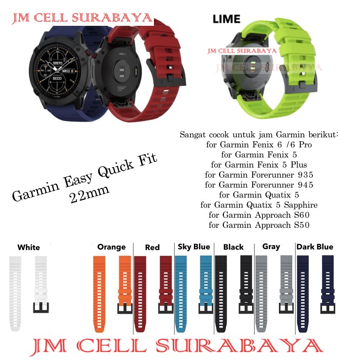 Tali Jam Rubber Easy Quick Fit 22mm Strap Garmin Fenix 6 / Pro - Fenix 5 / Plus - Forerunner 945 935