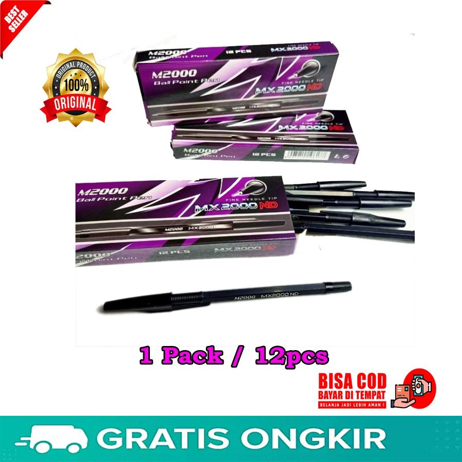 

1 PACK / 12 PCS Pulpen M2000 Anti Macet Bolpen Bolpoint 1 lusin GROSIR BUKAN Standard AE7