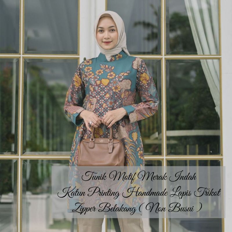 Batik Wanita Prabuseno MERAK INDAH Atasan Tunik Baju Lengan Panjang Original Modern Premium Jumbo Bi