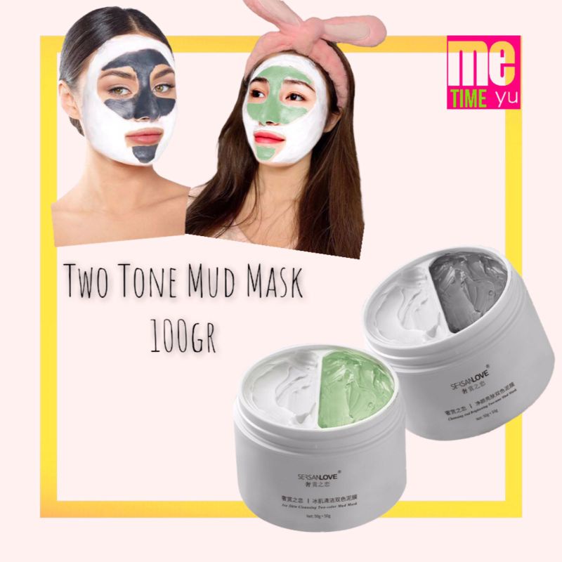 SERSANLOVE Double Color Whitening Mud Mask Clay Mask Brightening Moisturizing Clay Mask / Masker Lumpur Pemutih Wajah / Masker Lumpur Glowing / Masker Tanah Liat Glowing / Masker Lumpur Wajah Wanita Korea / Masker Lumpur Penghilang Komedo