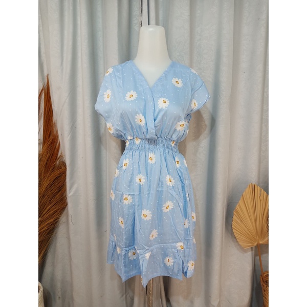 DASTER MINI MOZA RAMPEL BUSUI FRIENDLY MOTIF-Daisy Biru Muda