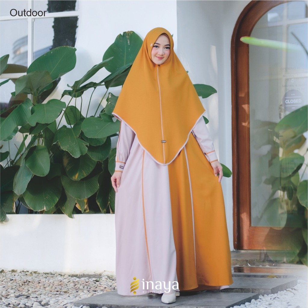 Fenza Syari Ori Inaya Gamis Set Khimar Instan Jumbo Soft Pad Antem Premium Branded Murah