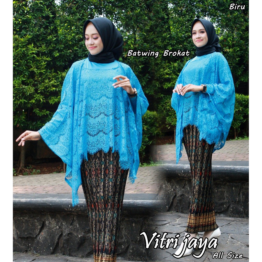 SB Collection Stelan Kebaya Desi Brukat Batwing Kalong Dan Rok Plisket Maxi Jumbo Batik Wanita