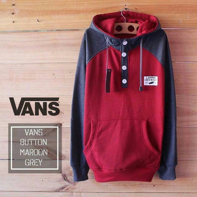 JAKET SWEATER DISTRO VANS OBLONG MERAH MAROON KOMBINASI ABU KEREN