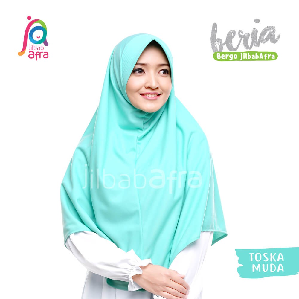 Jilbab Beria Toska Muda - Bergo Jilbab Afra - Hijab Instan Bahan Kaos, Adem &amp; Lembut