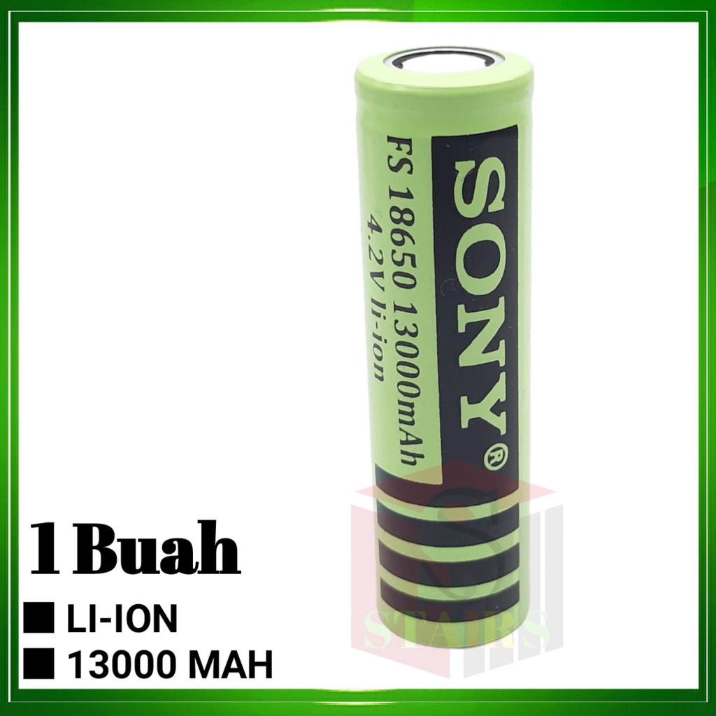 Baterai 18650 Cas/Charger Li-ion 4.2volt-13000mAh Warna Hijau Flat 1 Buah