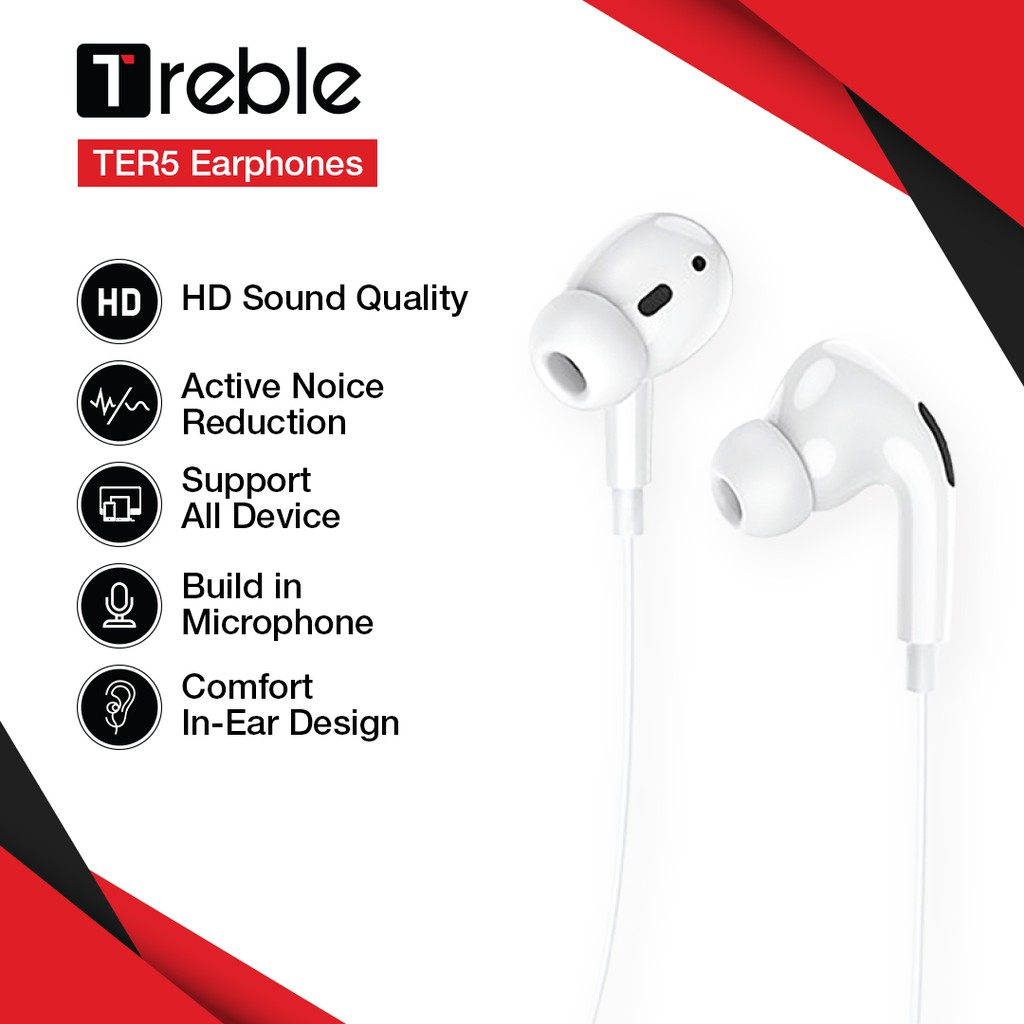 Treble JM Earphone / Headset JOYSEUS HD Sound Quality with Mic White - TER5