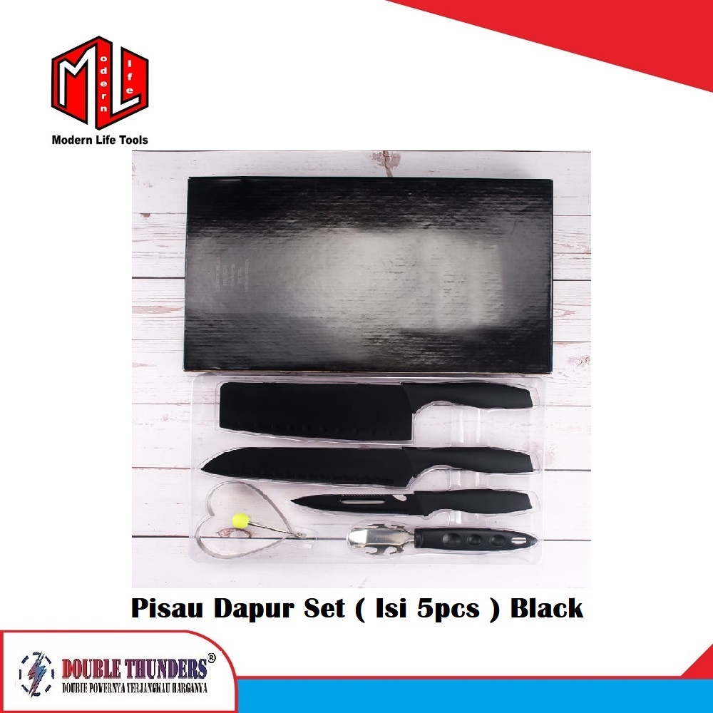 Pisau Set Dapur Hitam Tebal Tajam Isi 5pc DT-HM02