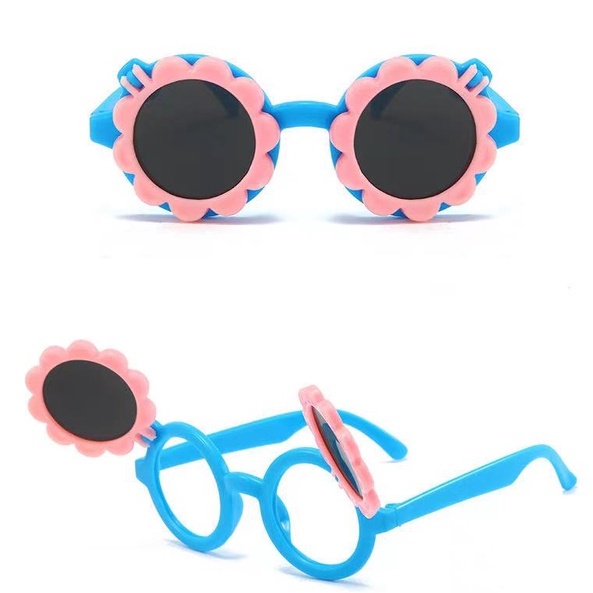 HC Kacamata Anak Fashion Kacamata Anak Motif Bunga Matahari Kacamata Hitam High Quality Kids Sunglasses Kaca Mata Murah Import-HC7543 BIRU PINK