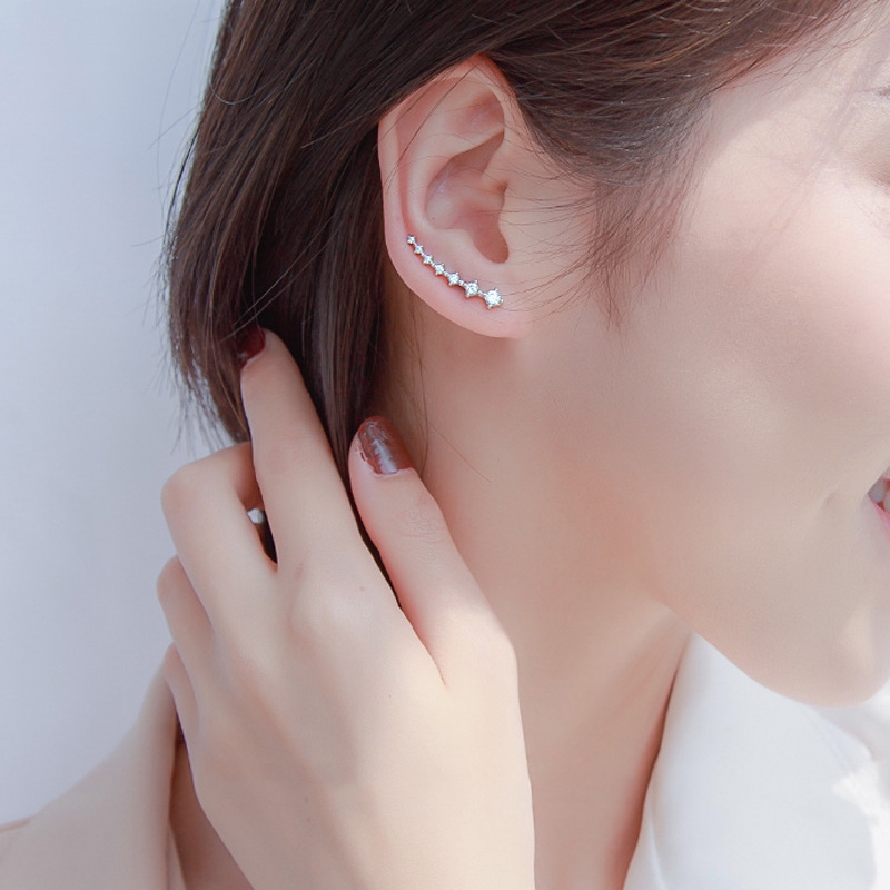 Anting Stud Earrings Rhinestone Zircon Star Earrings Ear Cuff For Women Jewelry Accessories Sweet Heart Jewelry