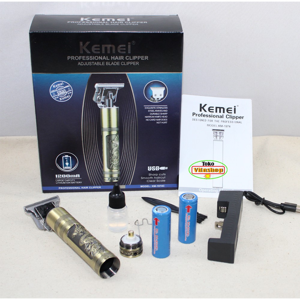 Hair Clipper Kemei KM-1974C Alat Cukur Rambut &amp; Trimmer Charger Mesin Pangkas Rambut