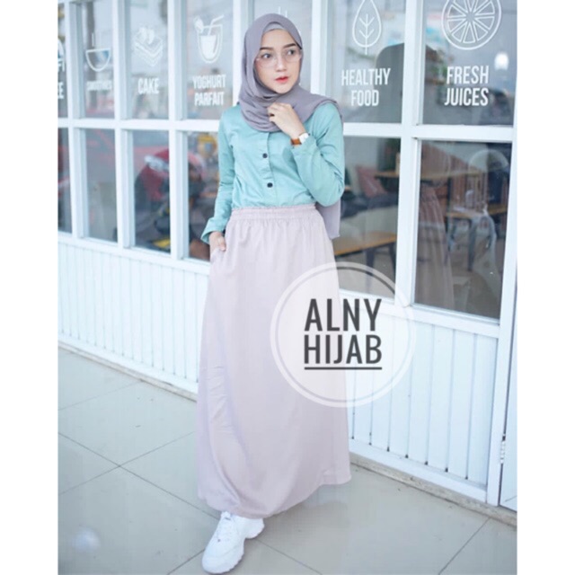 Alny Hijab - Rok Wolfis Premium panjang 100cm tidak nggantung / Rok basic wolfis premium