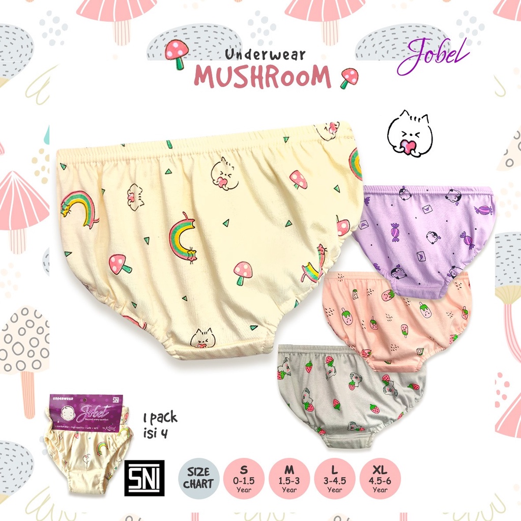 Jobel Girl Underwear Mushroom edition 4pcs Celana Dalam Anak Perempuan