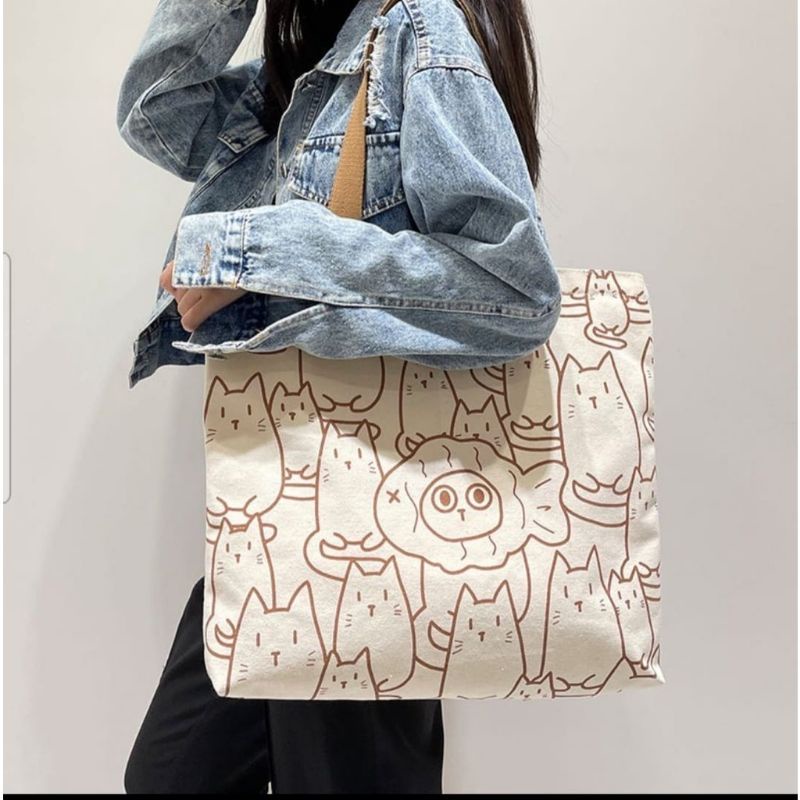 TERLARIS!!! TOTEBAG Wanita Biubiu Abstrak Terbaru Totebag Kanvas Motif Kucing Aestetic Kekinian