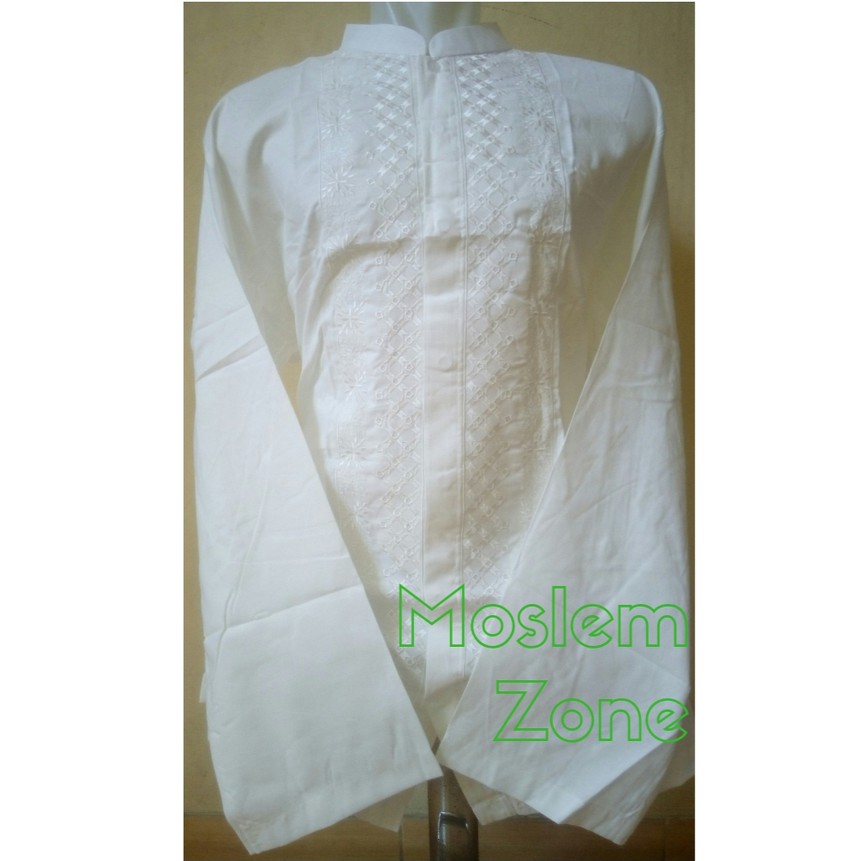 Baju koko Jumbo XXL Al-Luthfi Putih Bordir Lengan Panjang - Putih- 4L akk810