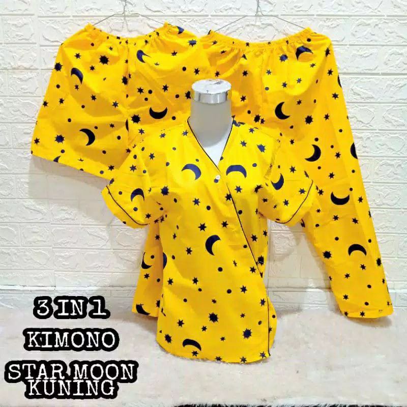 BAJU TIDUR WANITA / PIYAMA WANITA  3IN1 KIMONO TERMURAH MOTIF