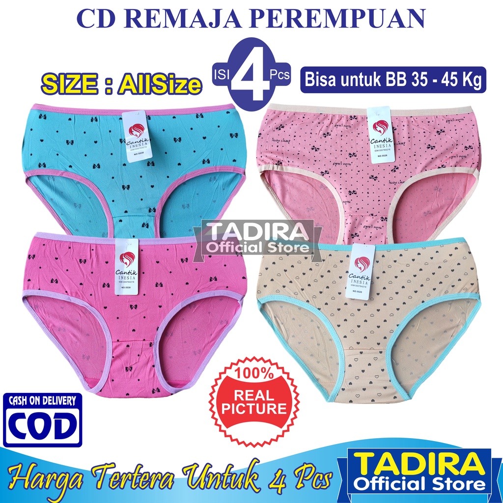 4 Pcs CD Remaja Anak Perempuan Bahan Lembut Corak Motif Random Multiwarna TADIRA Store