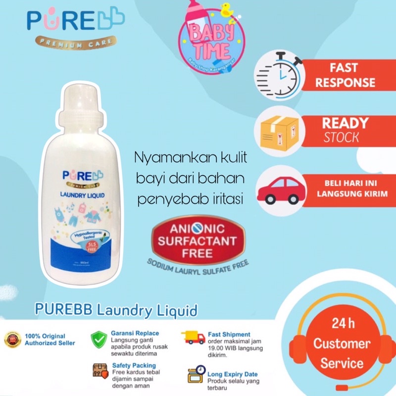 PureBB Laundry Liquid 850ml - Detergen Cair Bayi Kemasan Botol