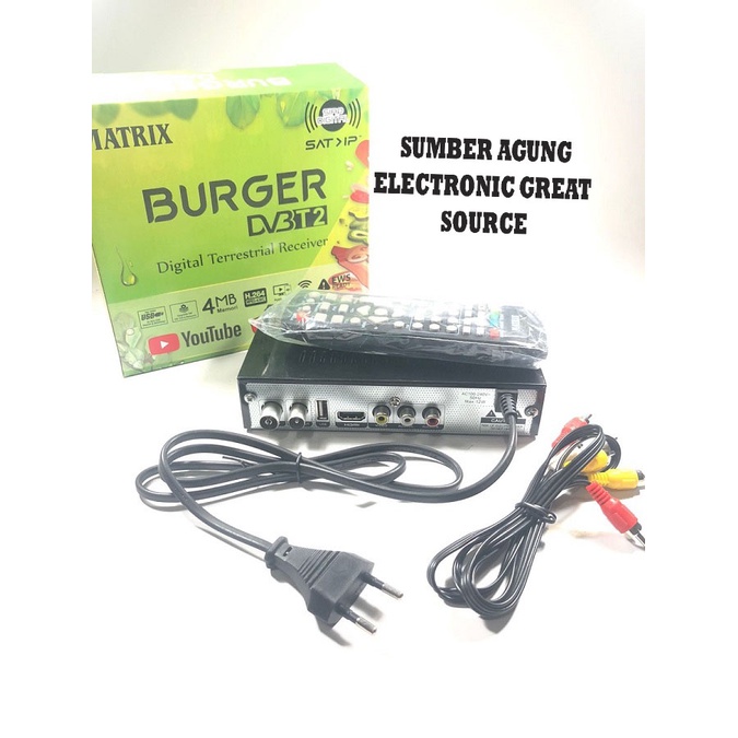 Set Top Box STB Matrix Hijau Burger Receiver DVB T2 Siaran Digital Terrestrial